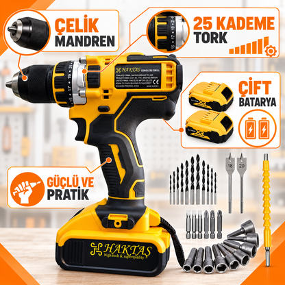 25 TORK ÇELİK Mandren ÇİFT Batarya Adaptör 40 PARÇA SET Süper SET